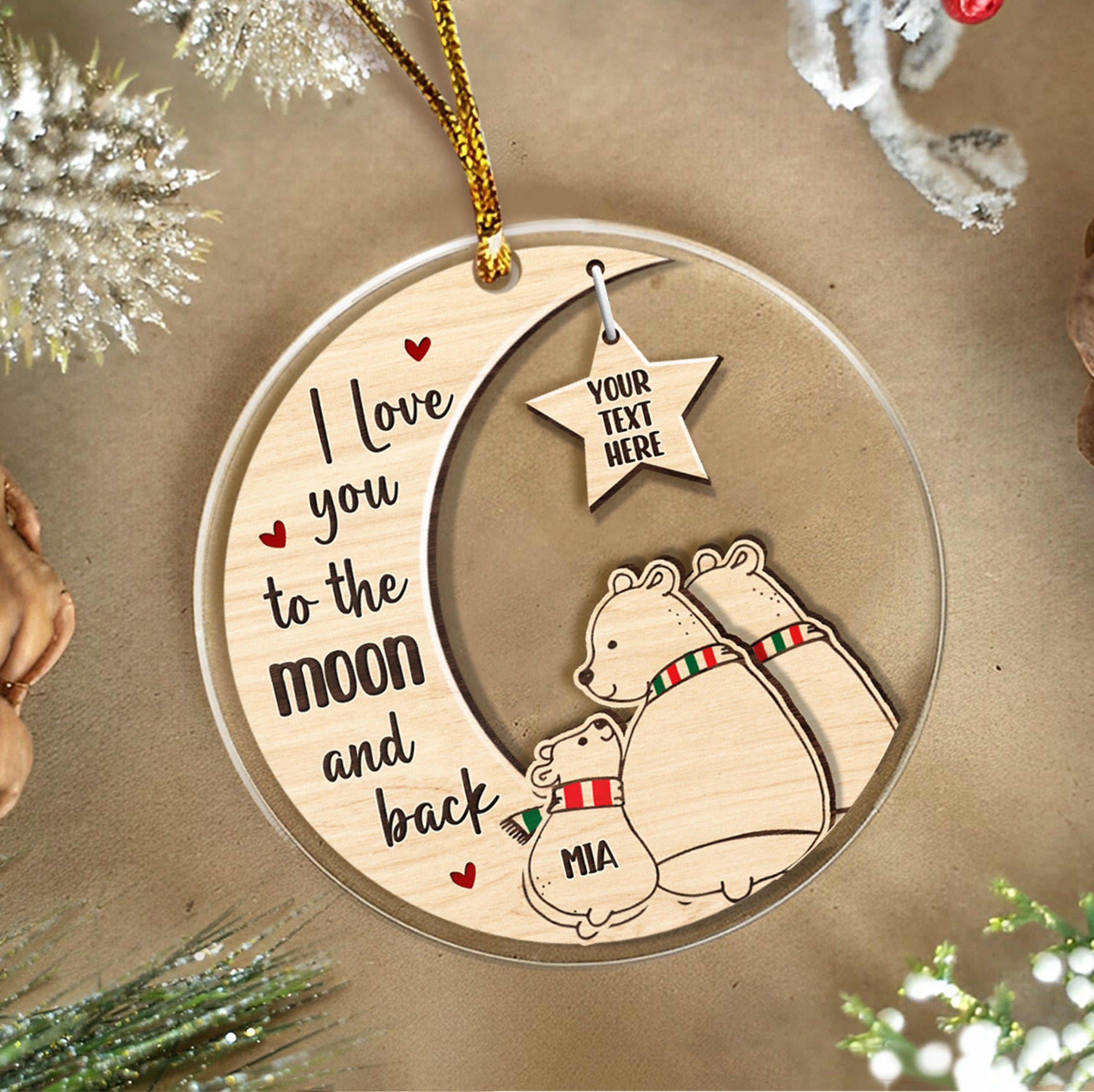Personalized Polar Bear Family Ornament Acrylic Ornament 2024 for Dad Mom Baby Polar Bear Xmas Ornament Gift Custom Name Parents Kid