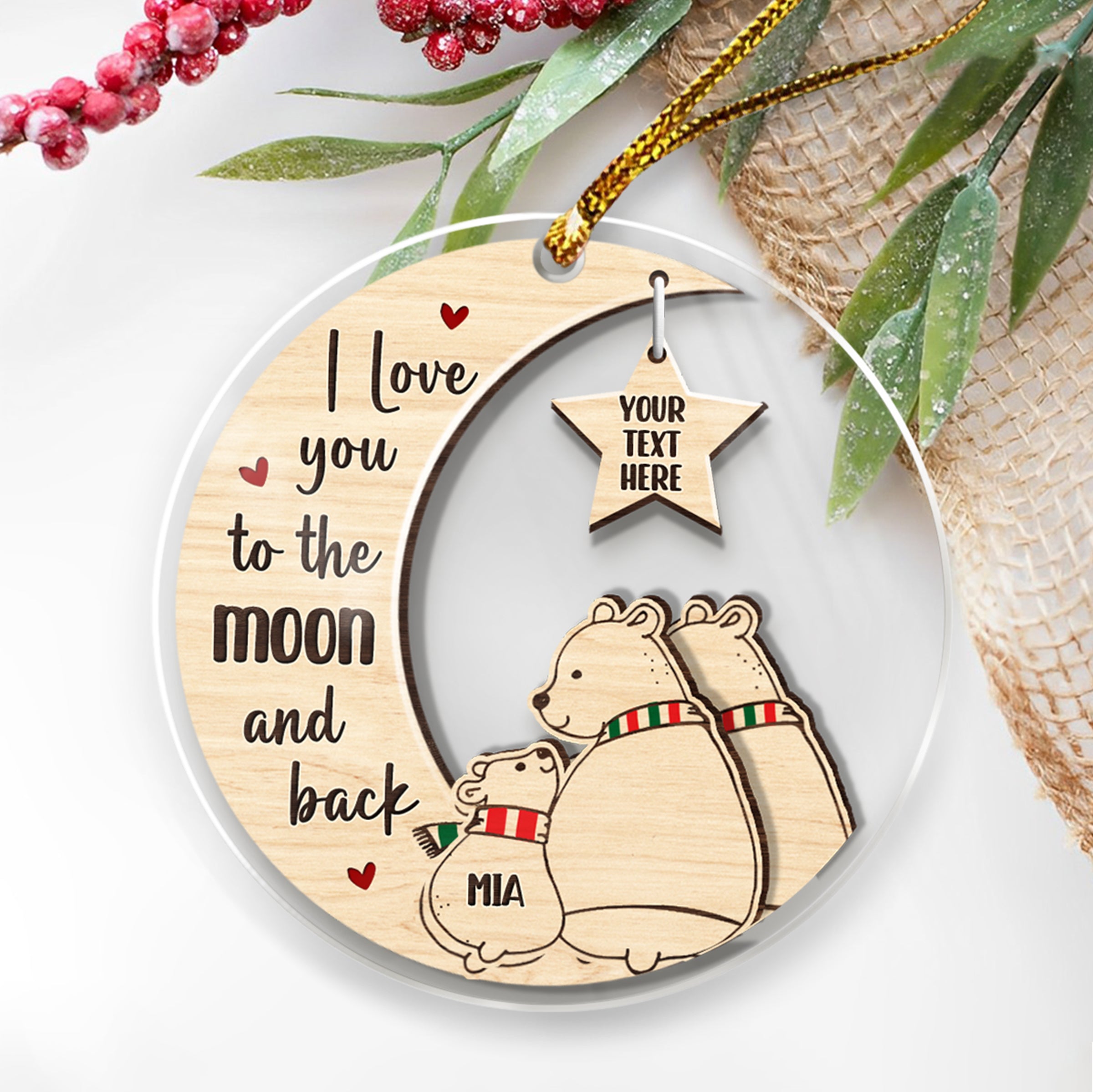 Personalized Polar Bear Family Ornament Acrylic Ornament 2024 for Dad Mom Baby Polar Bear Xmas Ornament Gift Custom Name Parents Kid