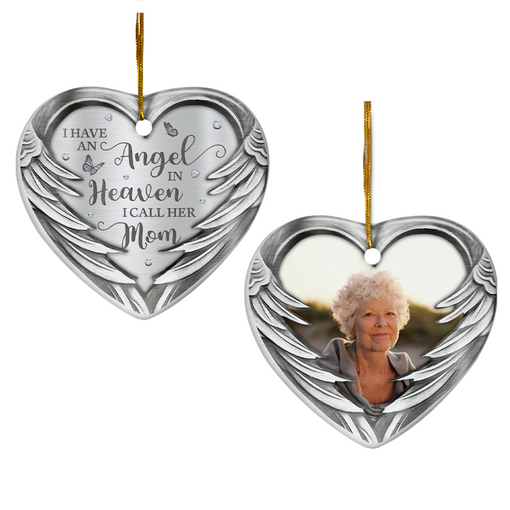 Personalized Memorial Grandma Ornament Custom Photo Ceramic Ornaments 2024 for Grandma Sympathy Gift Loss of Loved One Ornaments Heart Ornaments