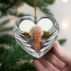 Personalized Memorial Grandma Ornament Custom Photo Ceramic Ornaments 2024 for Grandma Sympathy Gift Loss of Loved One Ornaments Heart Ornaments