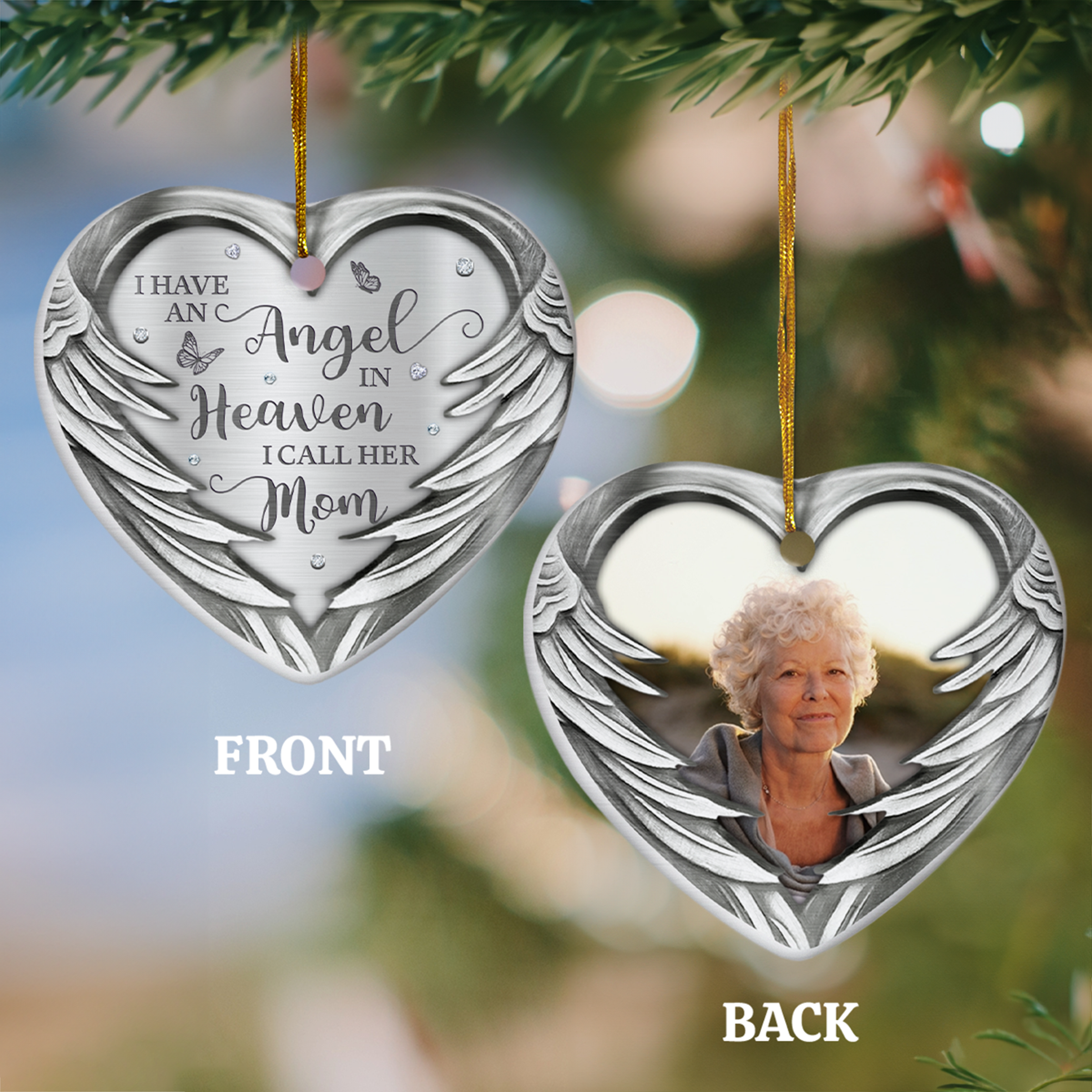 Personalized Memorial Grandma Ornament Custom Photo Ceramic Ornaments 2024 for Grandma Sympathy Gift Loss of Loved One Ornaments Heart Ornaments
