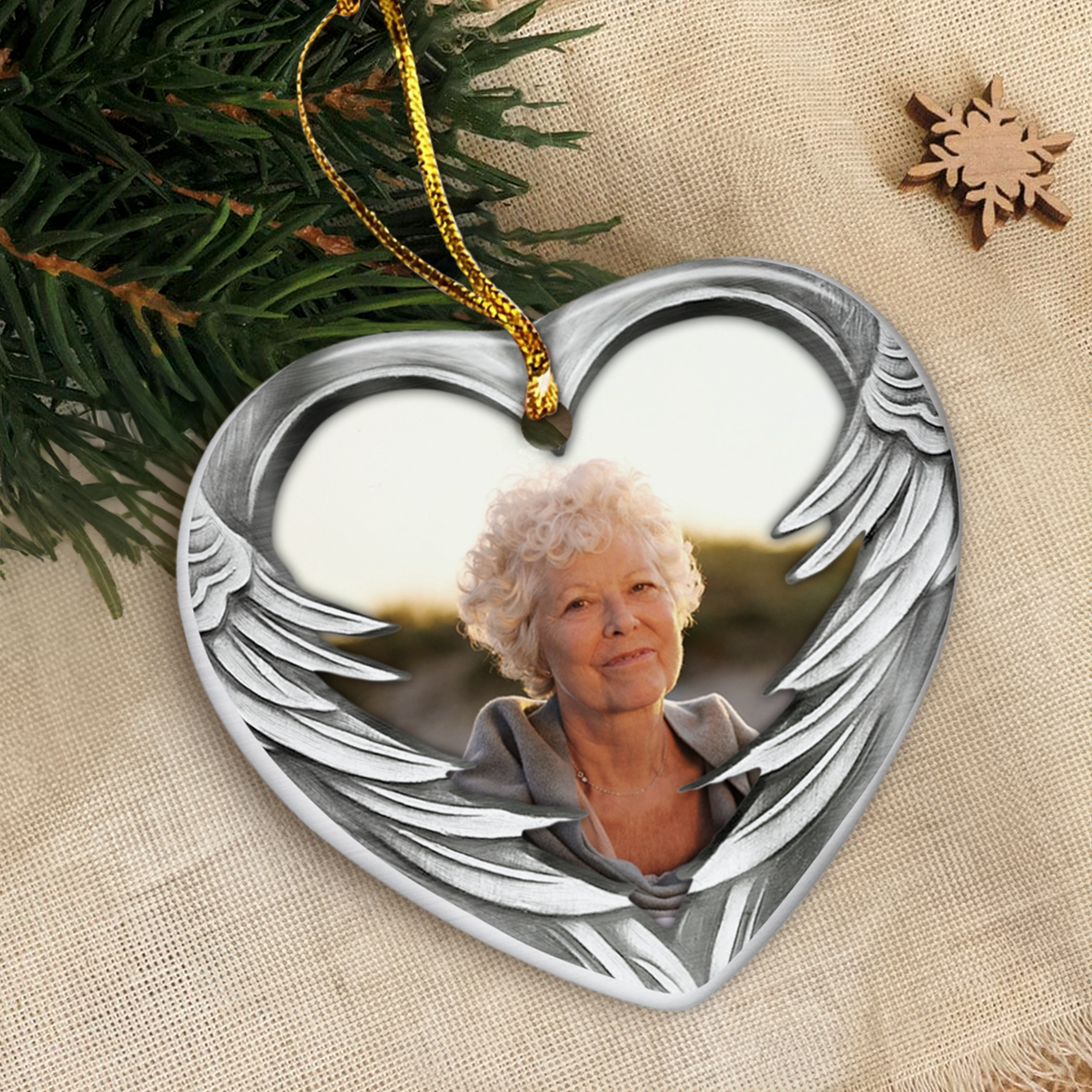Personalized Memorial Grandma Ornament Custom Photo Ceramic Ornaments 2024 for Grandma Sympathy Gift Loss of Loved One Ornaments Heart Ornaments
