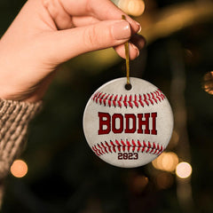 Personalized Baseball Ornament Christmas Custom Name Ceramic Ornaments 2024 for Christmas Tree Gift Baseball Player Decor Custom Xmas Circle Ornaments