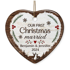 Personalized Our First Christmas Ornament Married Couple Deer Ceramic Ornaments 2024 for Married Couple Lovers Husband Wife Heart Ornaments