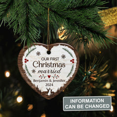 Personalized Our First Christmas Ornament Married Couple Deer Ceramic Ornaments 2024 for Married Couple Lovers Husband Wife Heart Ornaments