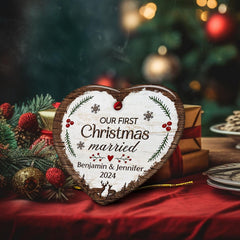 Personalized Our First Christmas Ornament Married Couple Deer Ceramic Ornaments 2024 for Married Couple Lovers Husband Wife Heart Ornaments