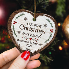 Personalized Our First Christmas Ornament Married Couple Deer Ceramic Ornaments 2024 for Married Couple Lovers Husband Wife Heart Ornaments