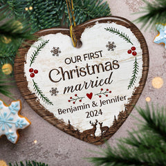 Personalized Our First Christmas Ornament Married Couple Deer Ceramic Ornaments 2024 for Married Couple Lovers Husband Wife Heart Ornaments