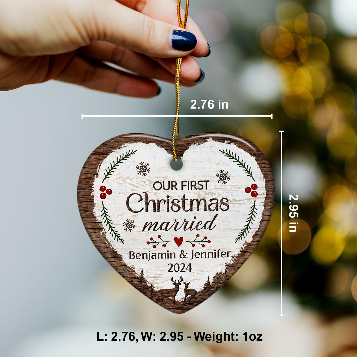 Personalized Our First Christmas Ornament Married Couple Deer Ceramic Ornaments 2024 for Married Couple Lovers Husband Wife Heart Ornaments