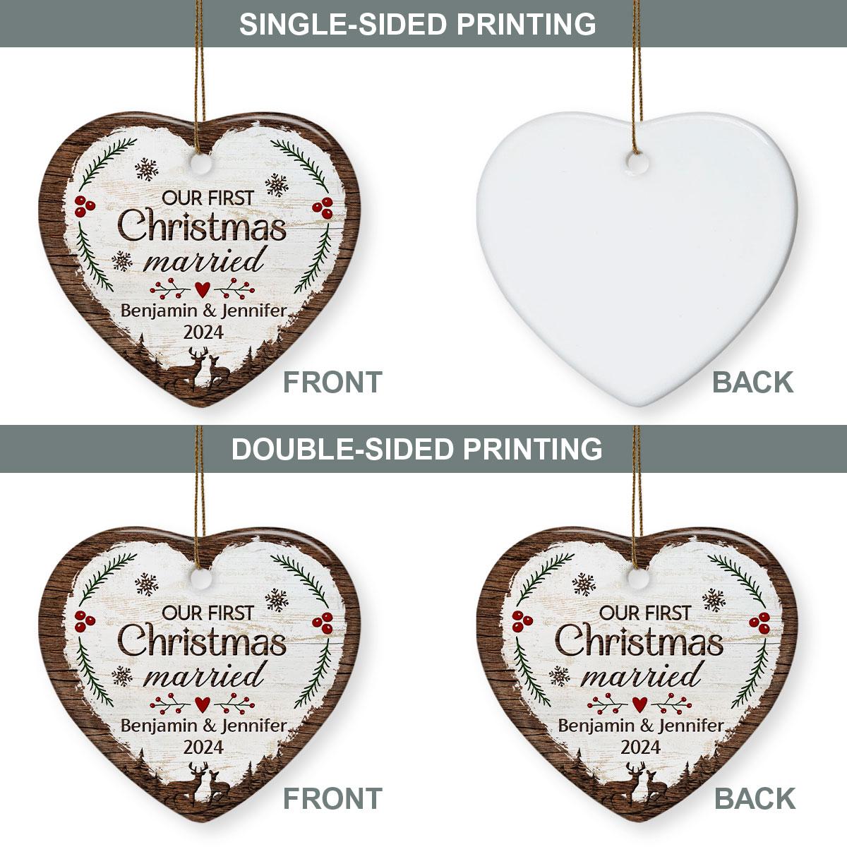 Personalized Our First Christmas Ornament Married Couple Deer Ceramic Ornaments 2024 for Married Couple Lovers Husband Wife Heart Ornaments