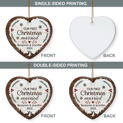 Personalized Our First Christmas Ornament Married Couple Deer Ceramic Ornaments 2024 for Married Couple Lovers Husband Wife Heart Ornaments