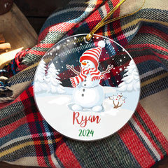 Personalized Snowman Christmas Custom Name Acrylic Ornament 2024 for Family Lovers Christmas Xmas Snowman Ornament Memories