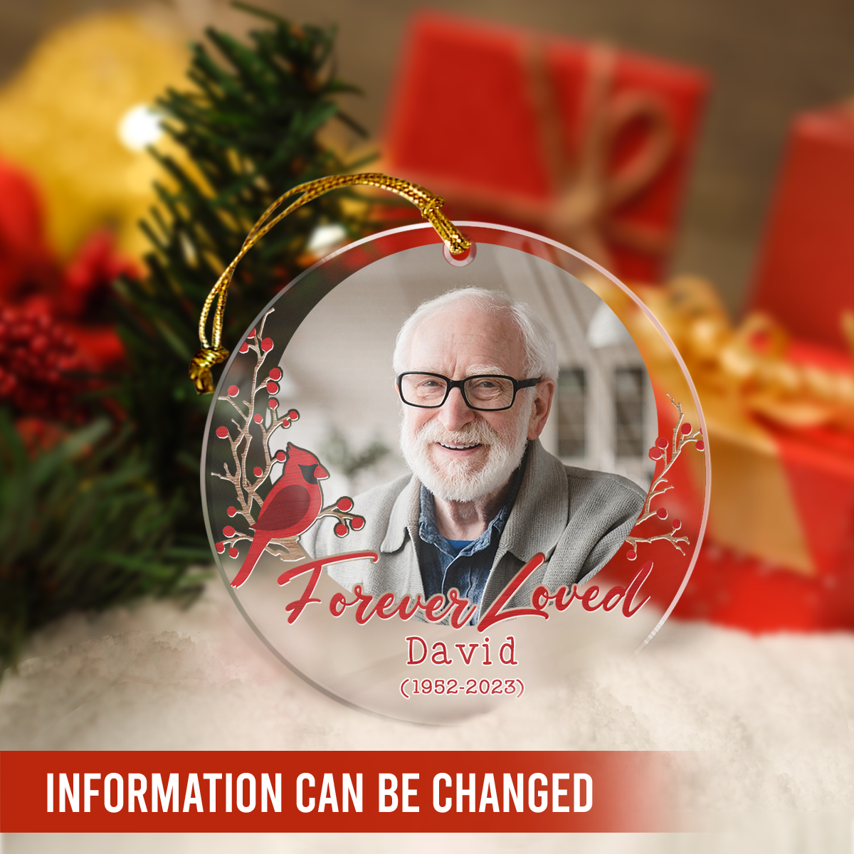 Personalized Memorial Cusstom Photo Ornament Cardinal Acrylic Ornament 2024 for Memorial Loved One Sympathy Gift Keepsake Xmas Gift Ideas