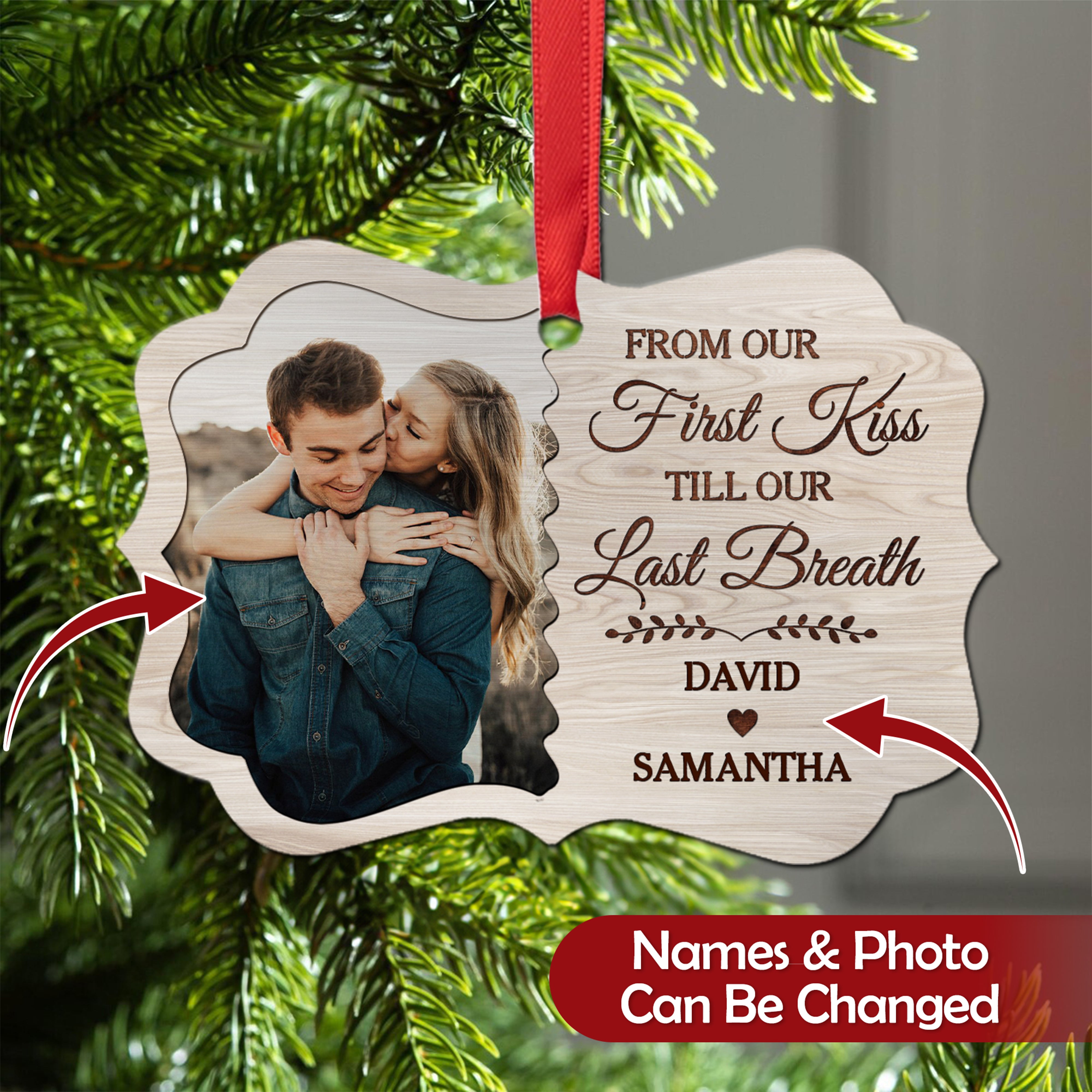 Personalized Couple Ornament from Our First Kiss Till Our Last Breath Aluminum Ornament 2024 for Anniversary Couple Husband & Wife Married