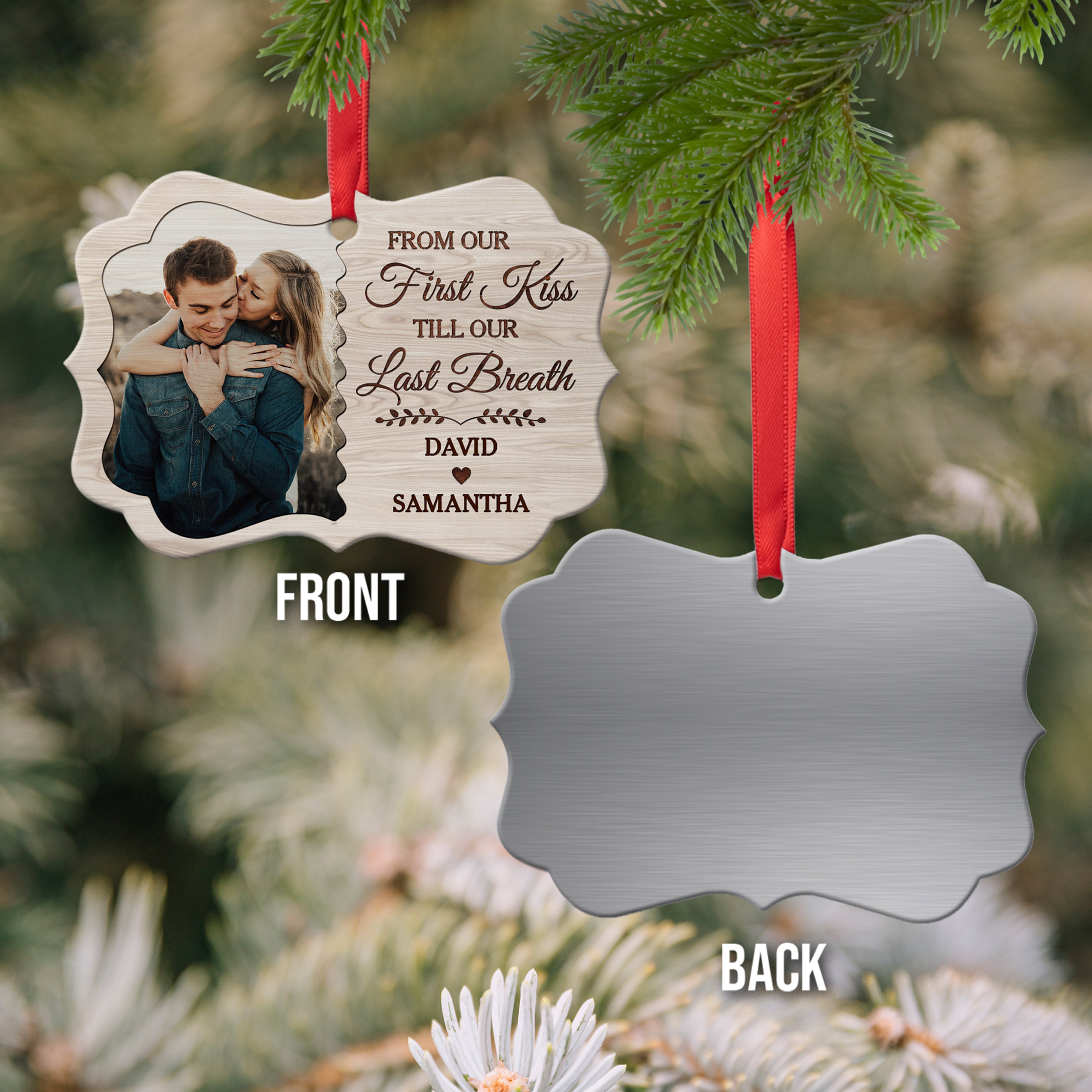 Personalized Couple Ornament from Our First Kiss Till Our Last Breath Aluminum Ornament 2024 for Anniversary Couple Husband & Wife Married
