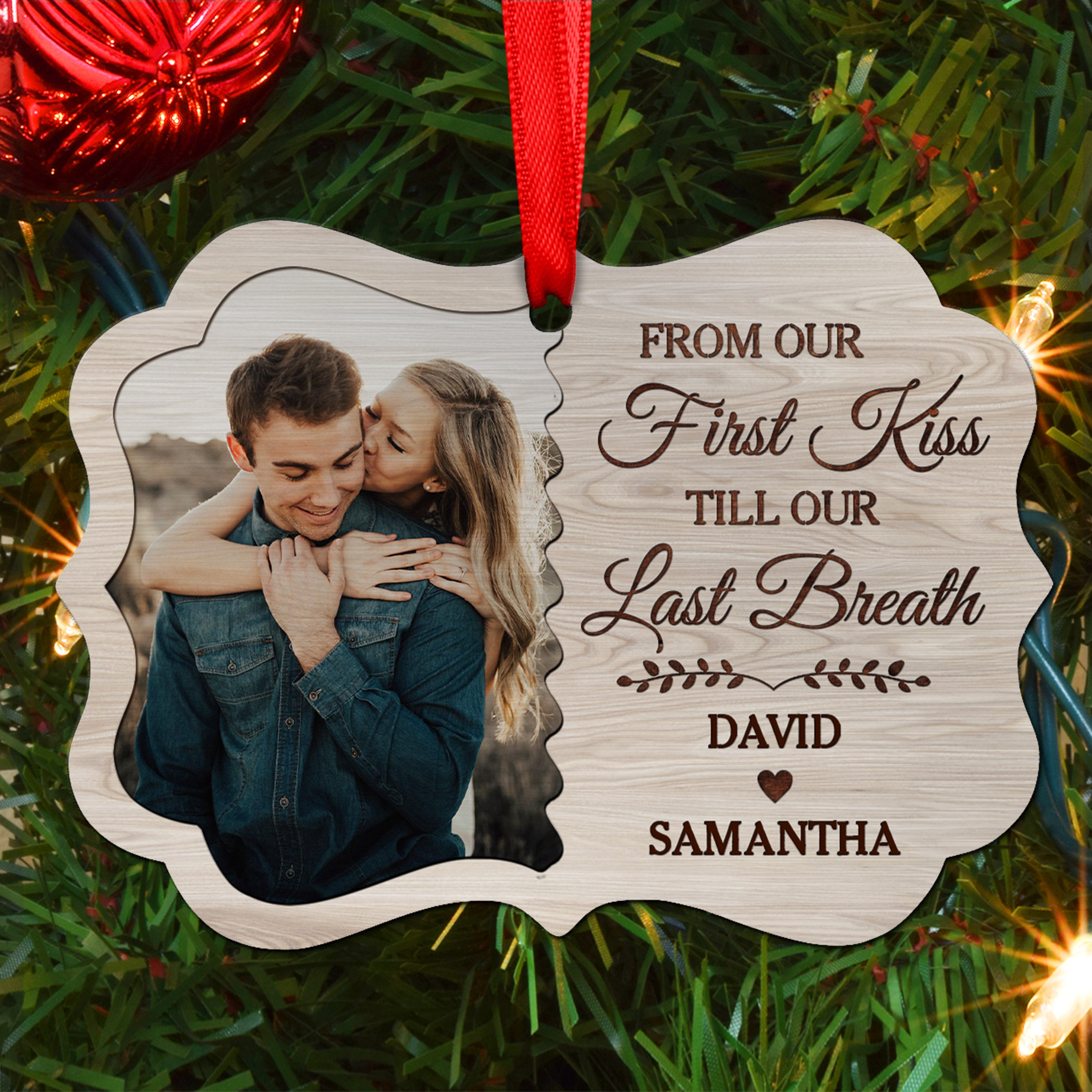 Personalized Couple Ornament from Our First Kiss Till Our Last Breath Aluminum Ornament 2024 for Anniversary Couple Husband & Wife Married