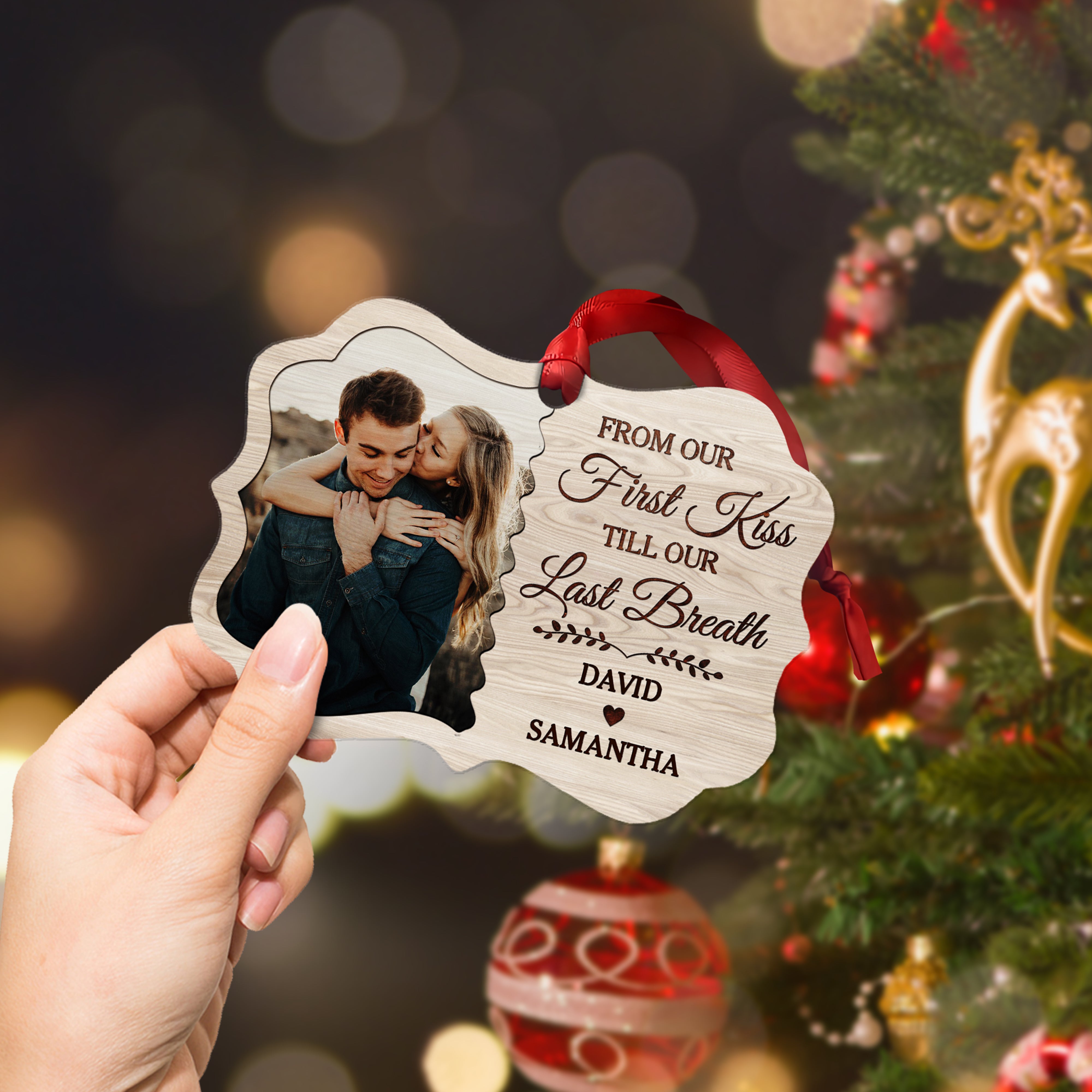 Personalized Couple Ornament from Our First Kiss Till Our Last Breath Aluminum Ornament 2024 for Anniversary Couple Husband & Wife Married