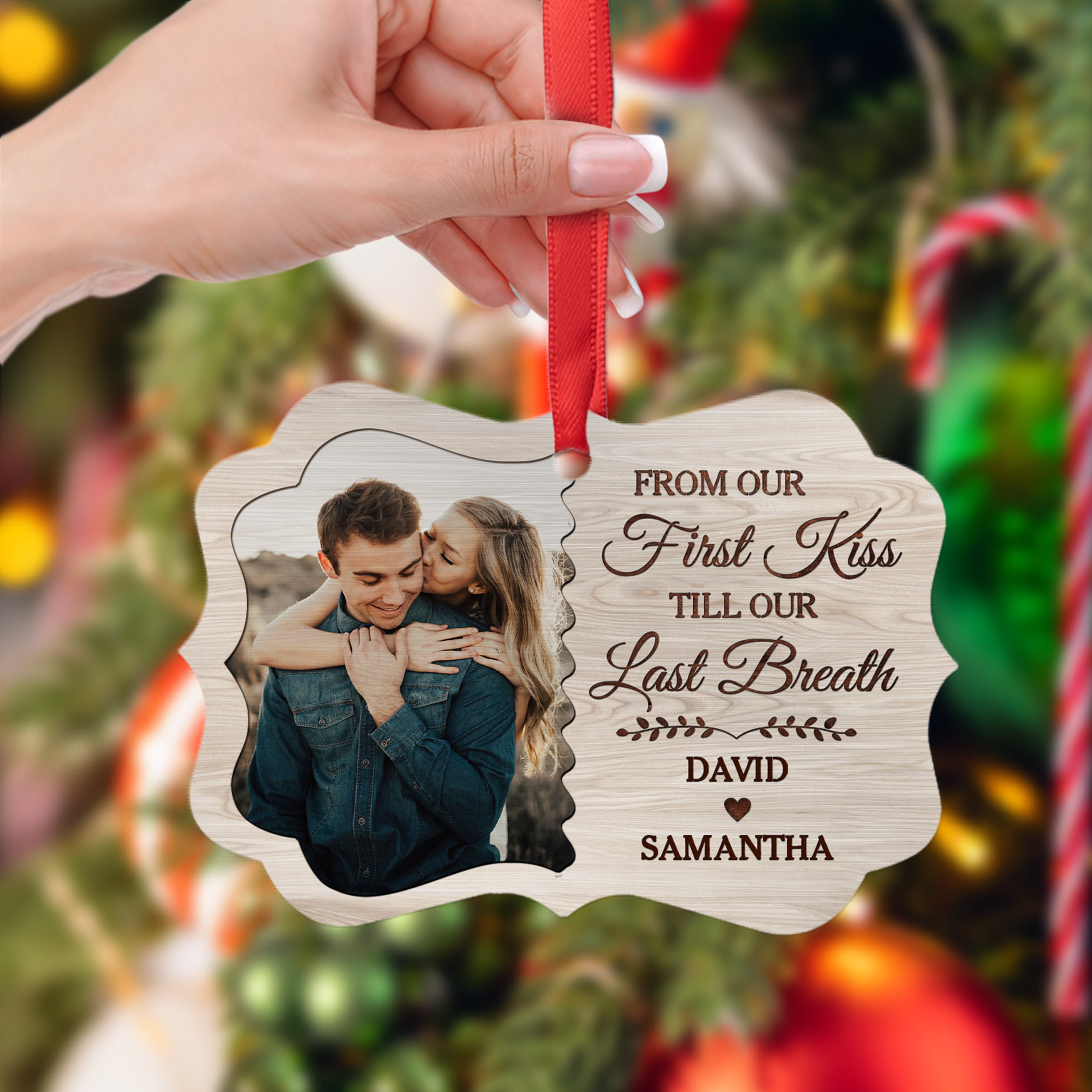 Personalized Couple Ornament from Our First Kiss Till Our Last Breath Aluminum Ornament 2024 for Anniversary Couple Husband & Wife Married