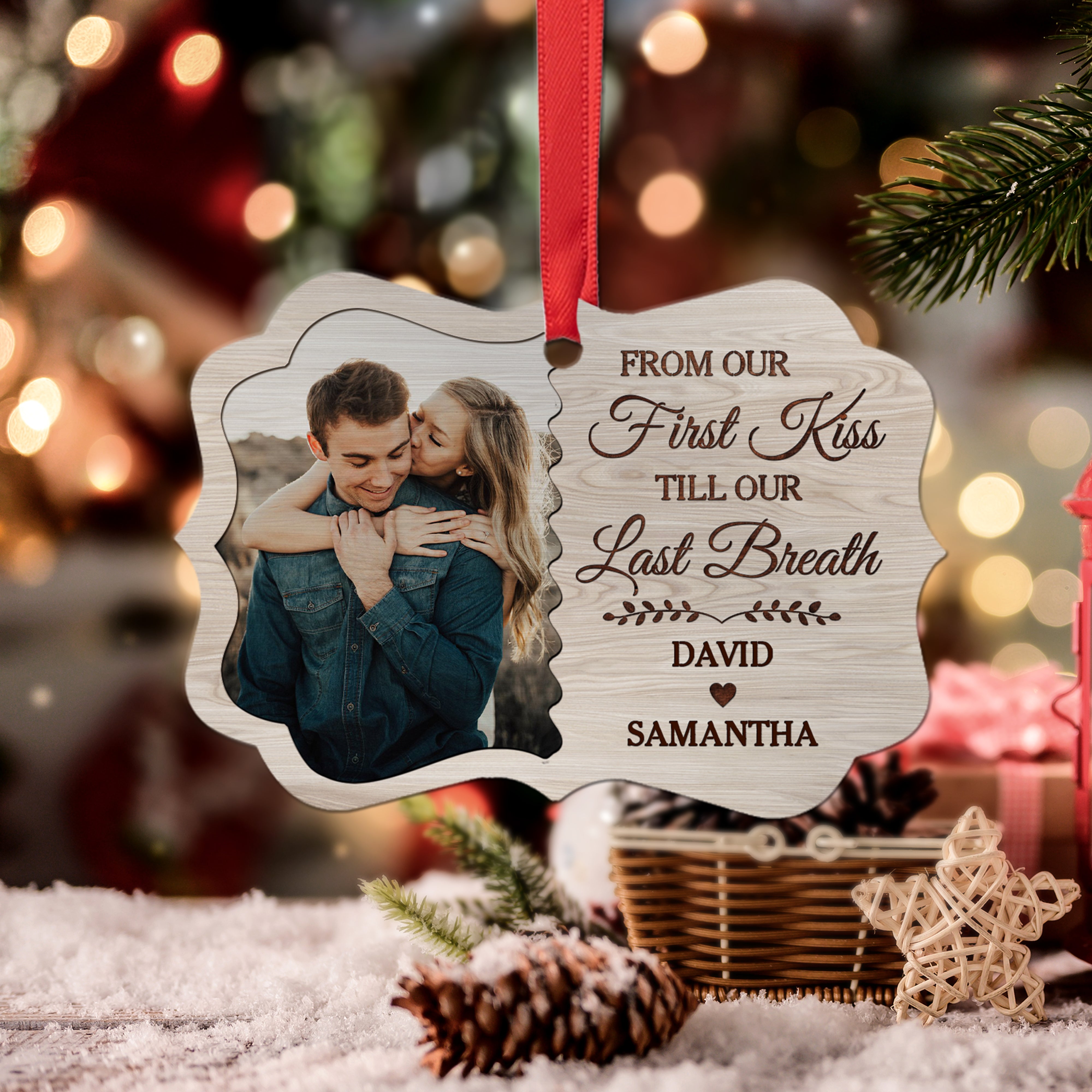 Personalized Couple Ornament from Our First Kiss Till Our Last Breath Aluminum Ornament 2024 for Anniversary Couple Husband & Wife Married