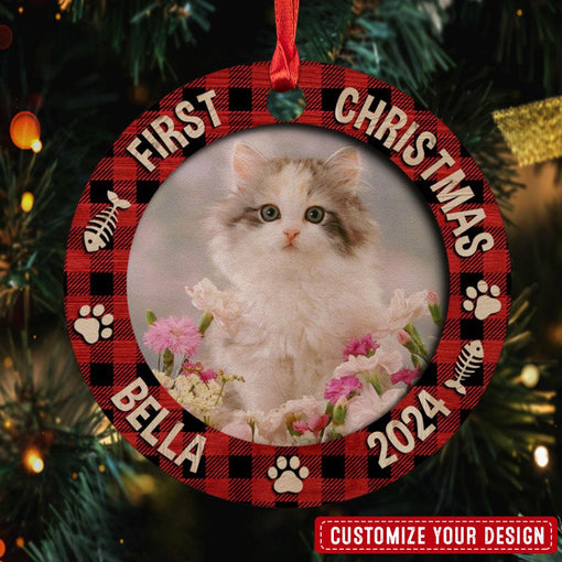 Personalized Cat Ornament First Christmas Custom Photo Wood Ornament 2024 for Kitten Cat Mom Cat Dad Pet Owner Tree Decoration Xmas Gift Ideas