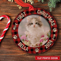 Personalized Cat Ornament First Christmas Custom Photo Wood Ornament 2024 for Kitten Cat Mom Cat Dad Pet Owner Tree Decoration Xmas Gift Ideas