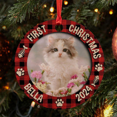 Personalized Cat Ornament First Christmas Custom Photo Wood Ornament 2024 for Kitten Cat Mom Cat Dad Pet Owner Tree Decoration Xmas Gift Ideas
