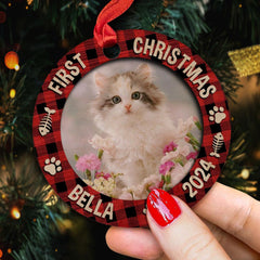 Personalized Cat Ornament First Christmas Custom Photo Wood Ornament 2024 for Kitten Cat Mom Cat Dad Pet Owner Tree Decoration Xmas Gift Ideas
