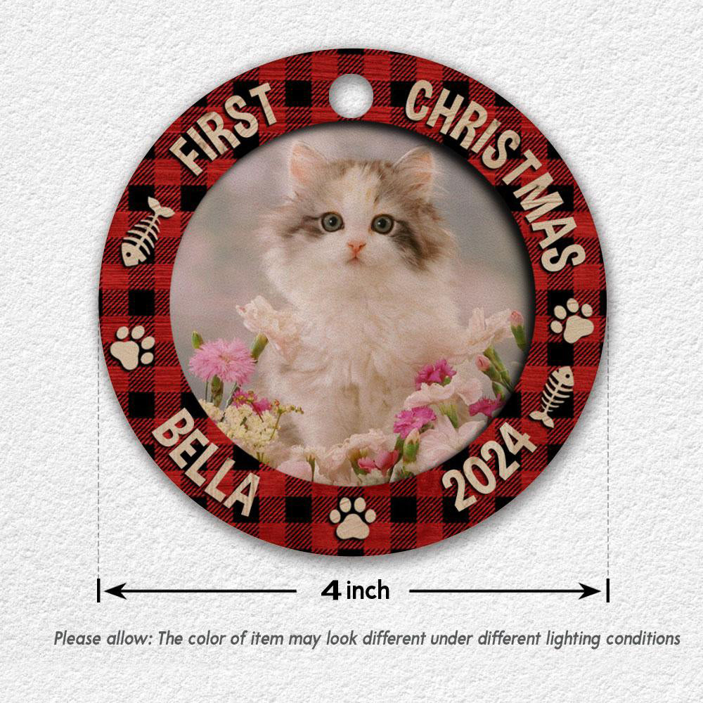 Personalized Cat Ornament First Christmas Custom Photo Wood Ornament 2024 for Kitten Cat Mom Cat Dad Pet Owner Tree Decoration Xmas Gift Ideas