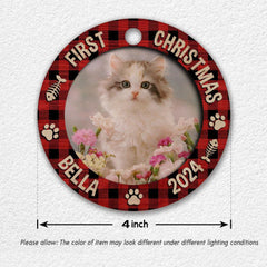 Personalized Cat Ornament First Christmas Custom Photo Wood Ornament 2024 for Kitten Cat Mom Cat Dad Pet Owner Tree Decoration Xmas Gift Ideas