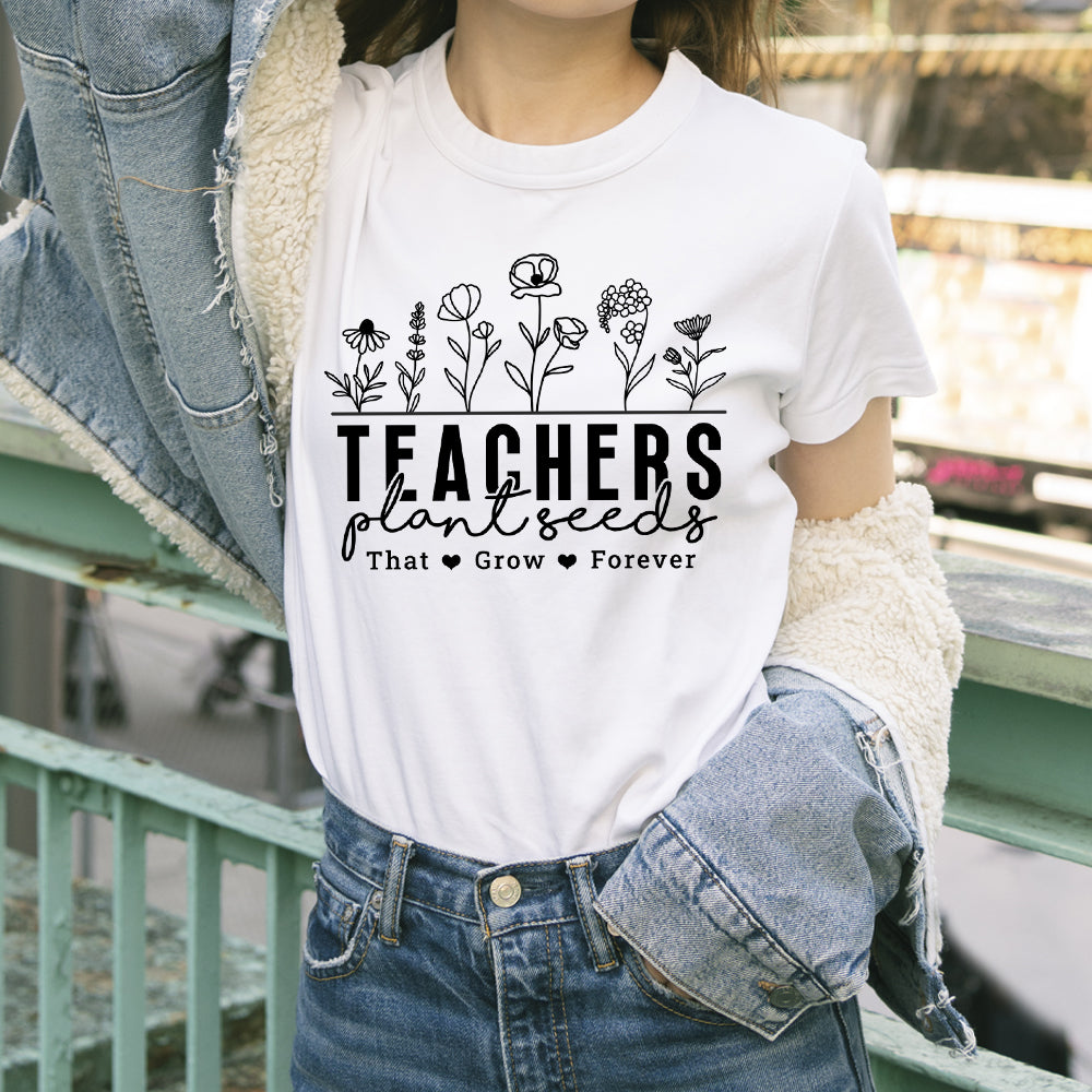 Sandjest Teacher T-Shirt Teachers Plant Seeds Hand Drawing Gift for Women Girl Friend