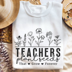 Sandjest Teacher T-Shirt Teachers Plant Seeds Hand Drawing Gift for Women Girl Friend