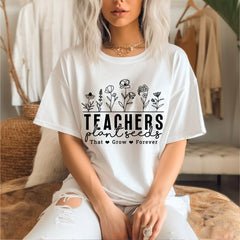 Sandjest Teacher T-Shirt Teachers Plant Seeds Hand Drawing Gift for Women Girl Friend