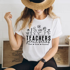 Sandjest Teacher T-Shirt Teachers Plant Seeds Hand Drawing Gift for Women Girl Friend