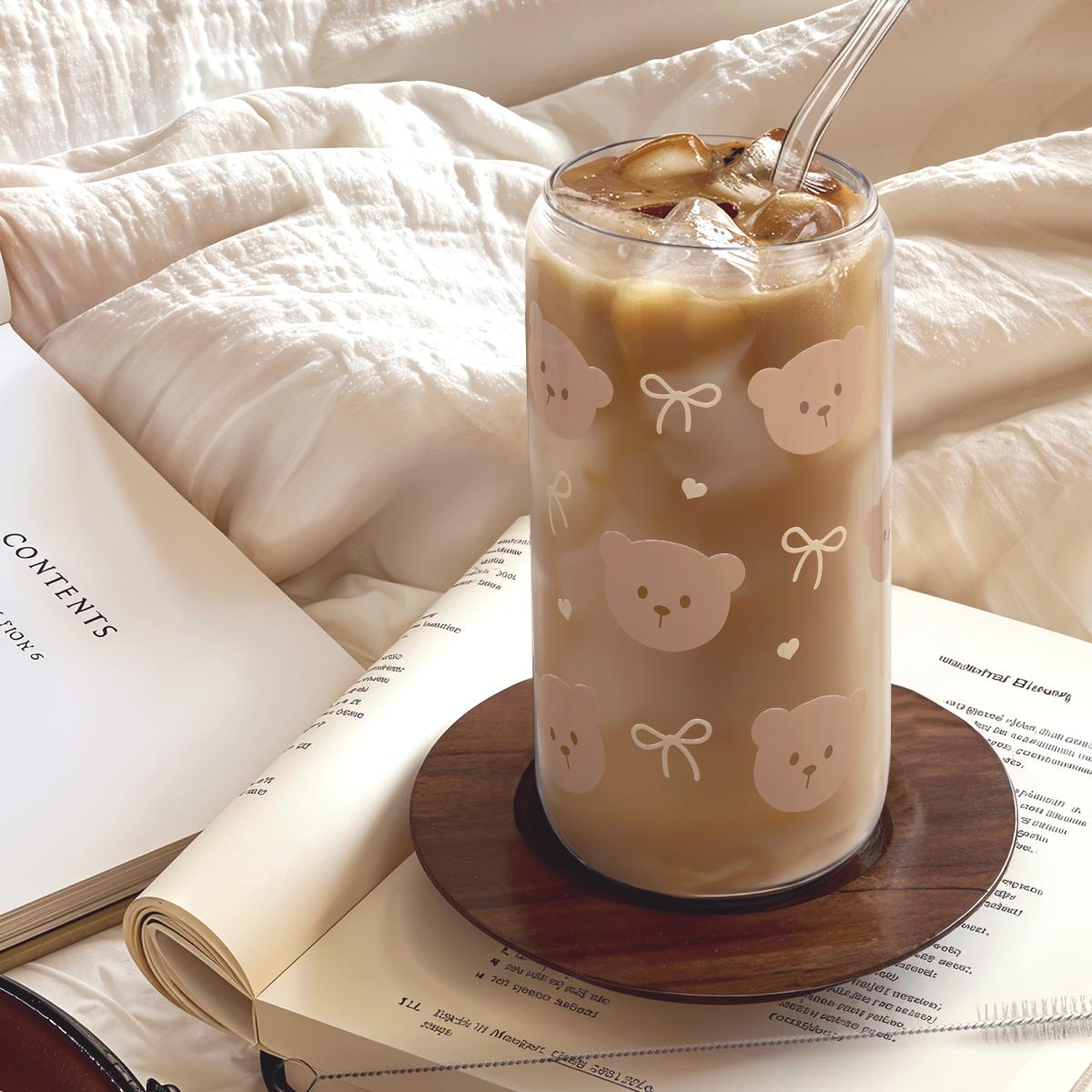 Bear GlassGlow | Glass Tumbler with Acrylic Lid 16oz