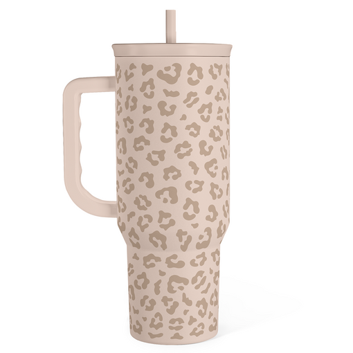 Leopard Tumbler with Handle, Insulated Cup Stainless Steel Travel Mug Cup, Gifts for Women Girl on Birthday Christmas, Tan Leopard, 40oz