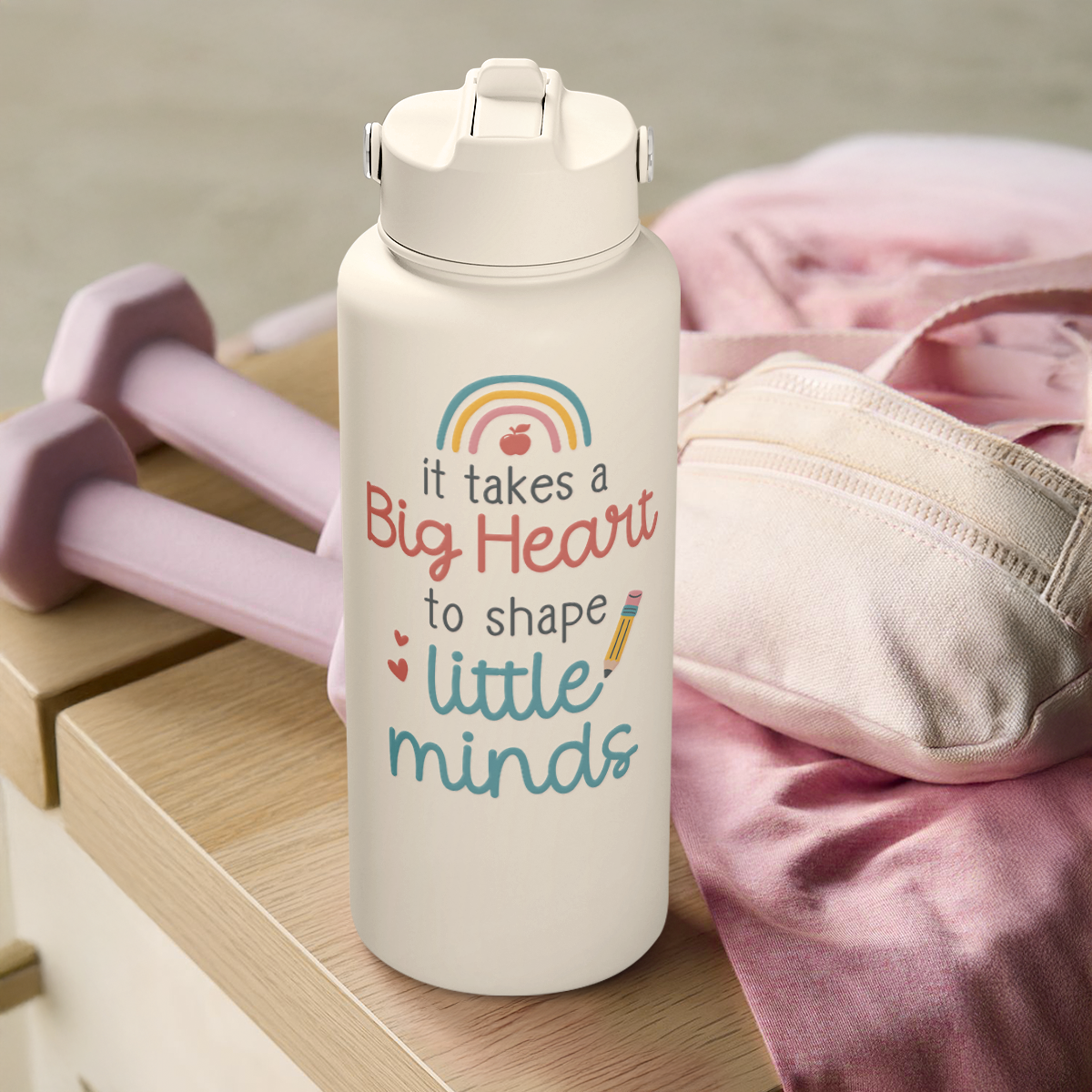 Teacher Appreciation Gifts - It Takes a Big Heart to Shape Little Minds Water Bottle 32oz Stainless Steel Insulated with Lid, Teacher Gifts from Students for Teacher's Day Back to School