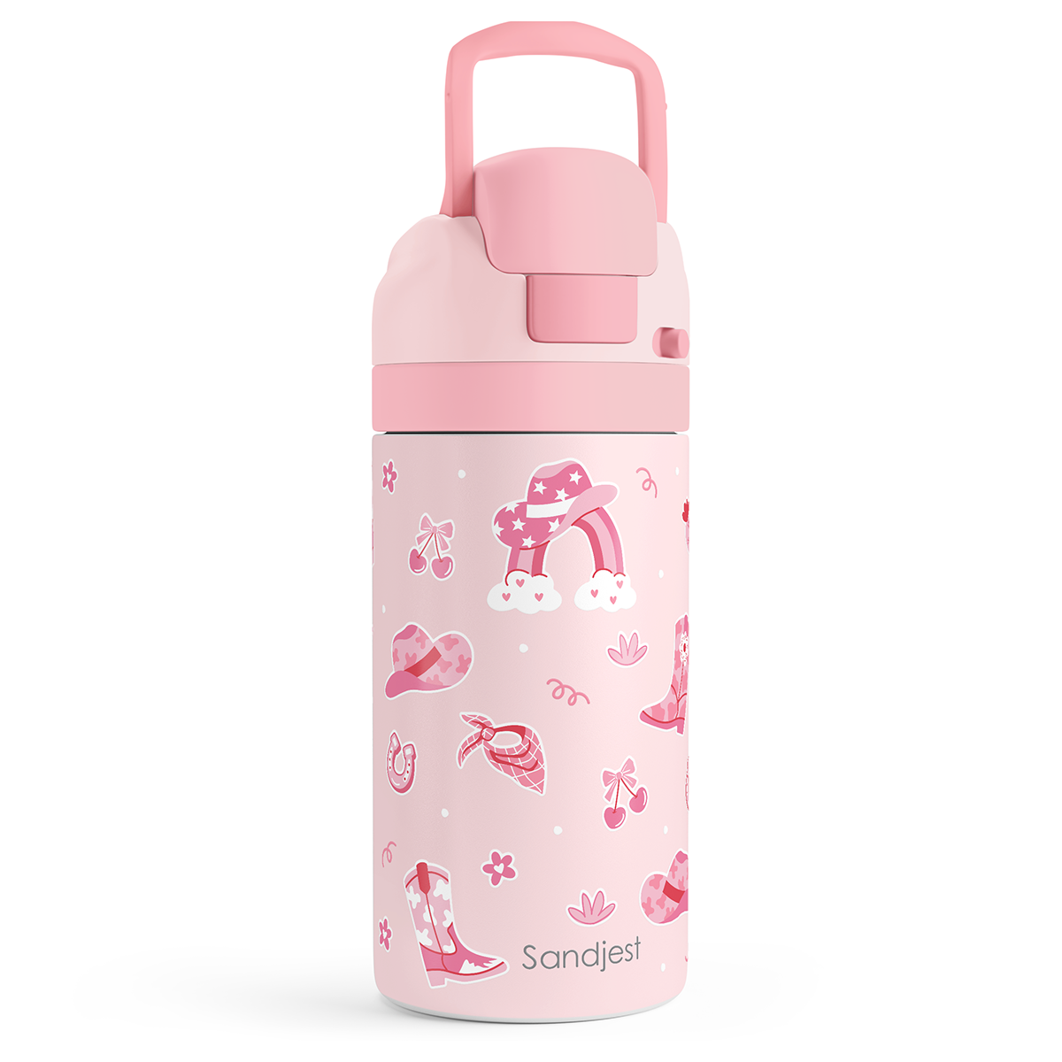 FunzyPop 16oz Kids Push-button Water Bottle | Pink Cowgirl