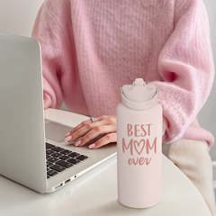 Mom Water Bottle, Best Mom Ever Bottles 32oz Stainless Steel Insulated with Lid, Gifts for Moms from Daughter Son, Gifts for Mother's Day Christmas Birthday