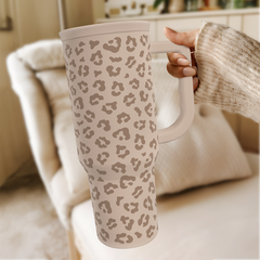 Leopard Tumbler with Handle, Insulated Cup Stainless Steel Travel Mug Cup, Gifts for Women Girl on Birthday Christmas, Tan Leopard, 40oz