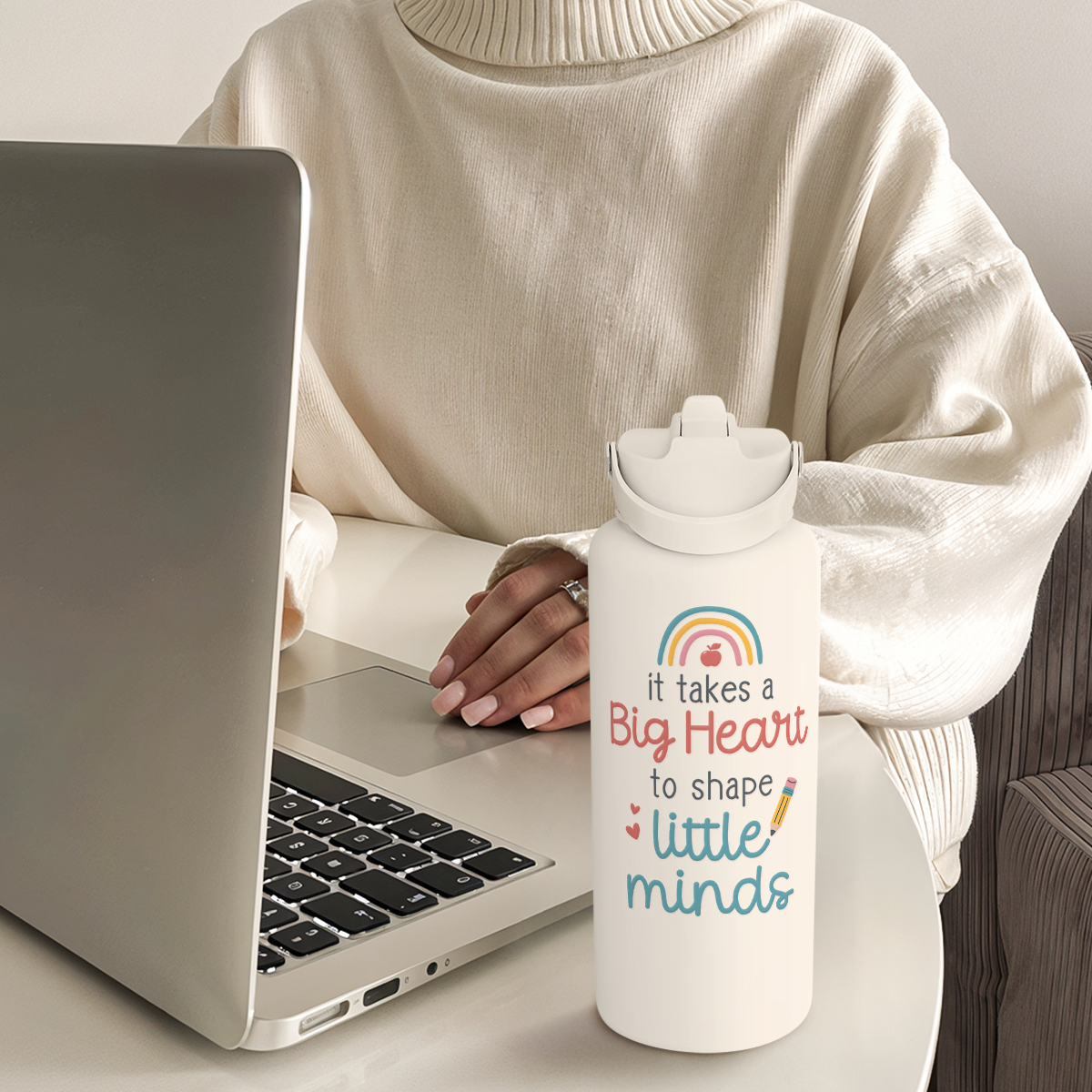 Teacher Appreciation Gifts - It Takes a Big Heart to Shape Little Minds Water Bottle 32oz Stainless Steel Insulated with Lid, Teacher Gifts from Students for Teacher's Day Back to School