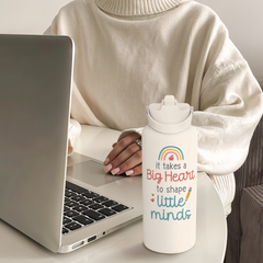 Teacher Appreciation Gifts - It Takes a Big Heart to Shape Little Minds Water Bottle 32oz Stainless Steel Insulated with Lid, Teacher Gifts from Students for Teacher's Day Back to School