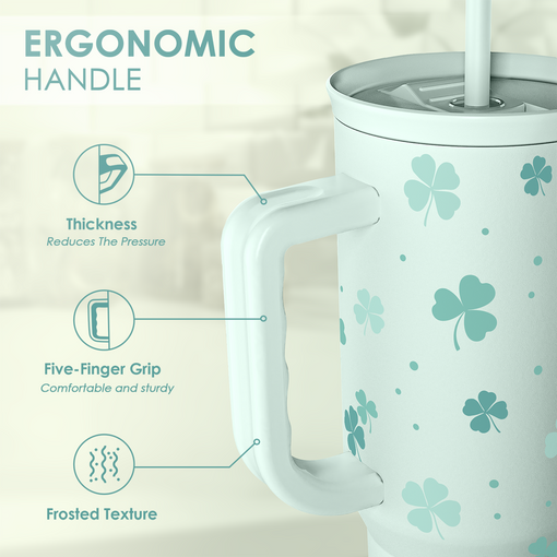 40oz Shamrock Tumbler with Handle and Straw - Insulated Stainless Steel Coffee Travel Mug, Christmas St. Patrick's Day Irish Gifts