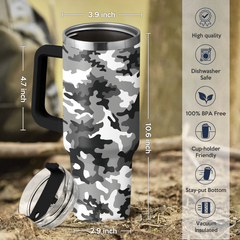 Camouflage Tumbler 40oz Stainless Steel Insulated with Lid & Straw, Camo Gifts for Men Dad Husband Brother Grandpa Veteran Hunting Lover on Christmas Birthday Valentine Fathers Day