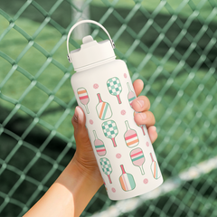 White Pickleball SipChic | Straw Lid Water Bottle 32oz
