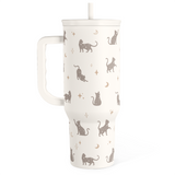 Gift for Cat Lovers Cat Mom - 40oz Insulated Stainless Steel Tumbler with Handle and Straw - Travel Coffee Mug for Women, Cat Owners - Gift for Birthday, Christmas