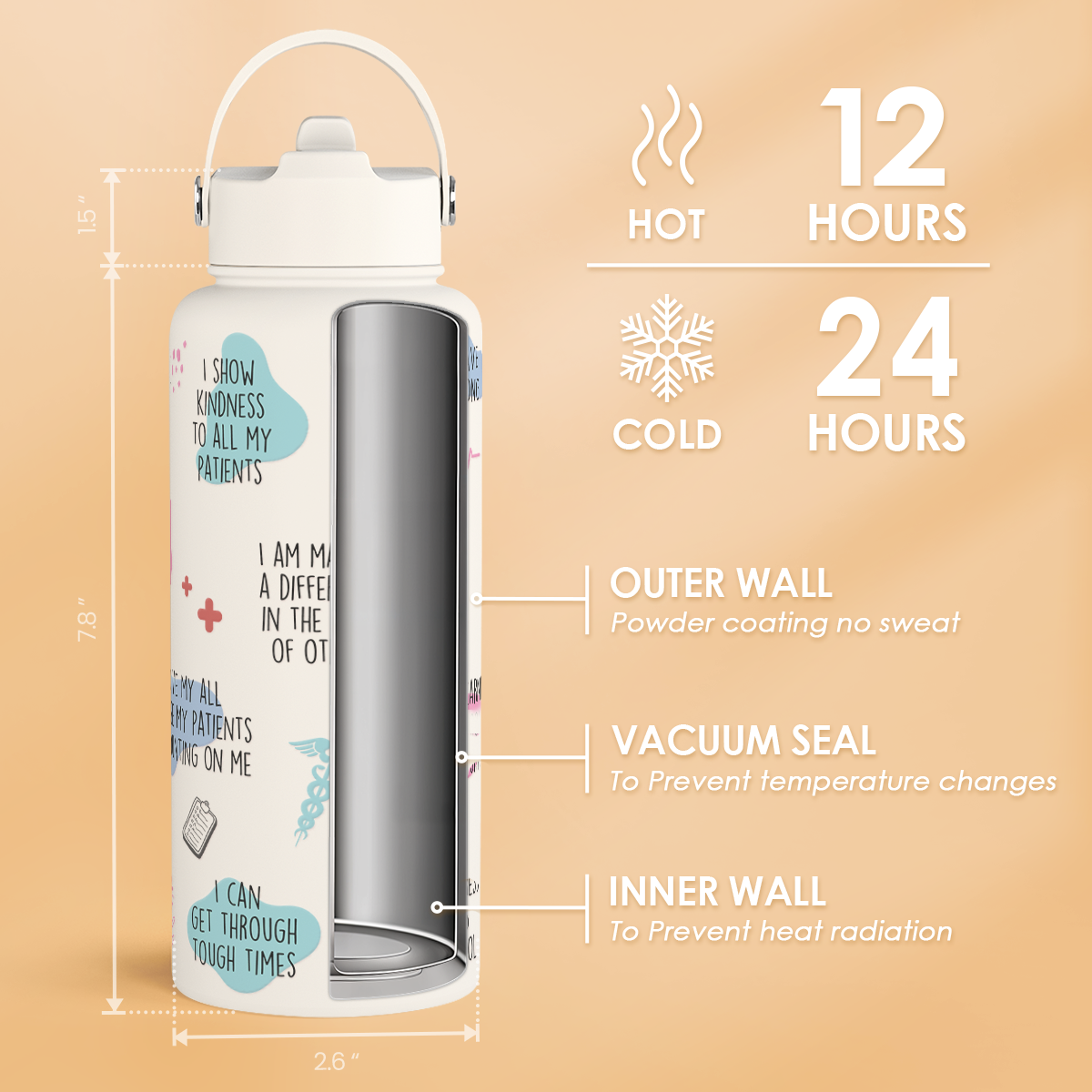 White Nurse SipChic | Straw Lid Water Bottle 32oz