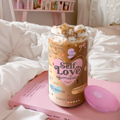 Inspiration Glass Bottle, Self Love Iced Coffee Aesthetic Glass Can Cup, Gifts for Christmas Birthday, Gift for Women Girls, 16oz