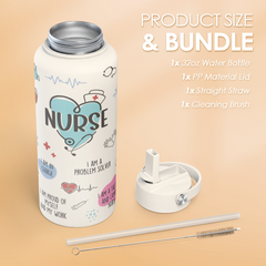 Nurse Water Bottle 32oz Stainless Steel Insulated with Lid, Nurse Gifts for Female Nurses, Medical Staff Inspiration Gifts for Nursing Students, Graduation Christmas Birthday Nurse Week
