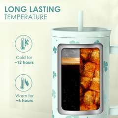 40oz Shamrock Tumbler with Handle and Straw - Insulated Stainless Steel Coffee Travel Mug, Christmas St. Patrick's Day Irish Gifts