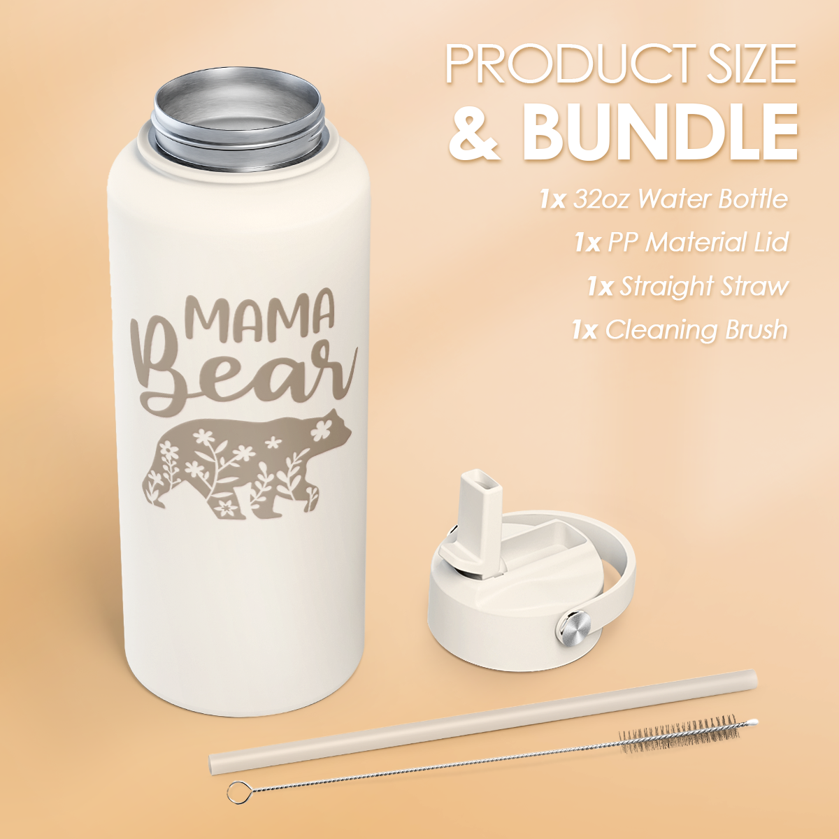 Beige Mama Bear SipChic | Straw Lid Water Bottle 32oz
